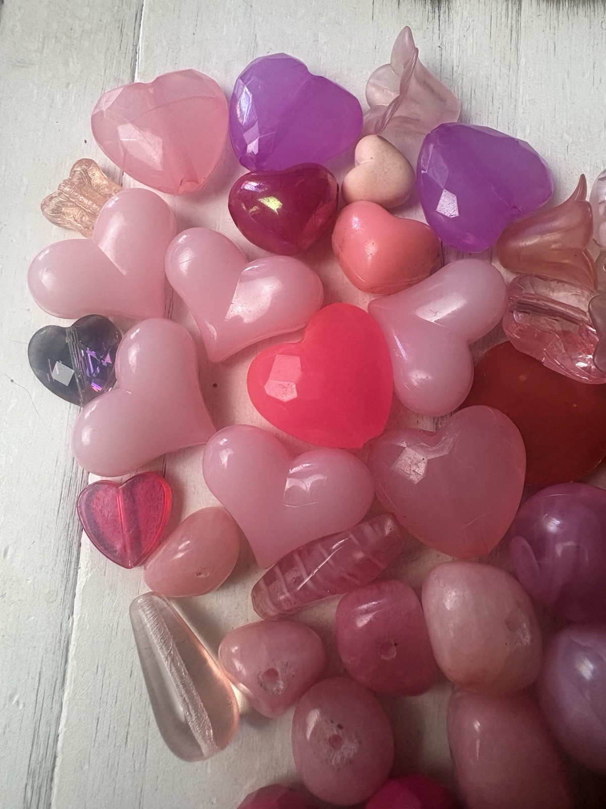 Glossy Frosted Glass Acrylic Beads Lot, Pink Purple, Heart Round Flower Loose