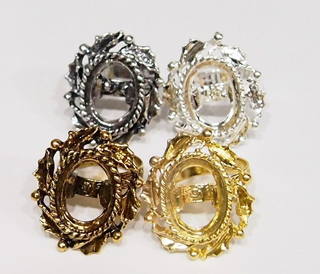 4 Colors of 18x13mm Victorian Art Deco Wreath Leaves Adjustable Ring Settings