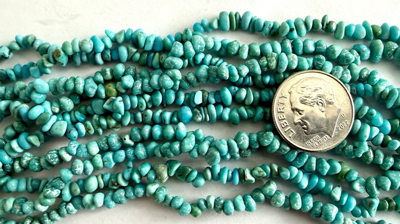 VINTAGE STOCK KINGMAN TURQUOISE TINY NUGGET BEADS 14” STRANDS