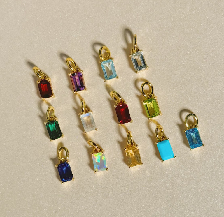 Natural Baguette Birthstone Charms Small Personalized Birthday Gift Charms