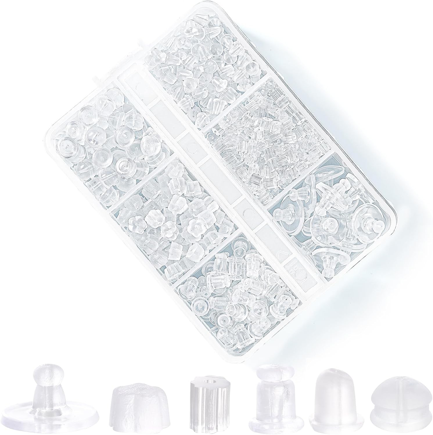 6 Styles Silicone Earring Backs for Studs, 600 Pcs Clear Soft Earring Backings H