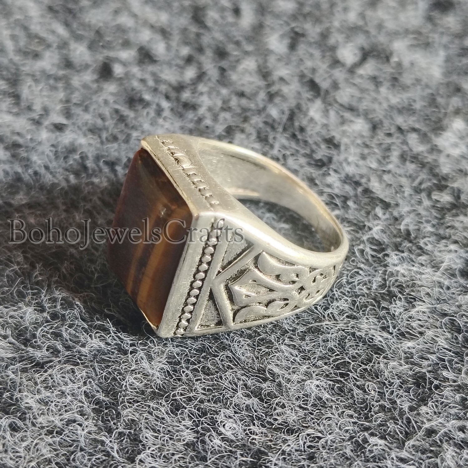 Tiger’s Eye Stone Turkish 925 Sterling Silver Handmade Men’s Ring Jewelry B#374
