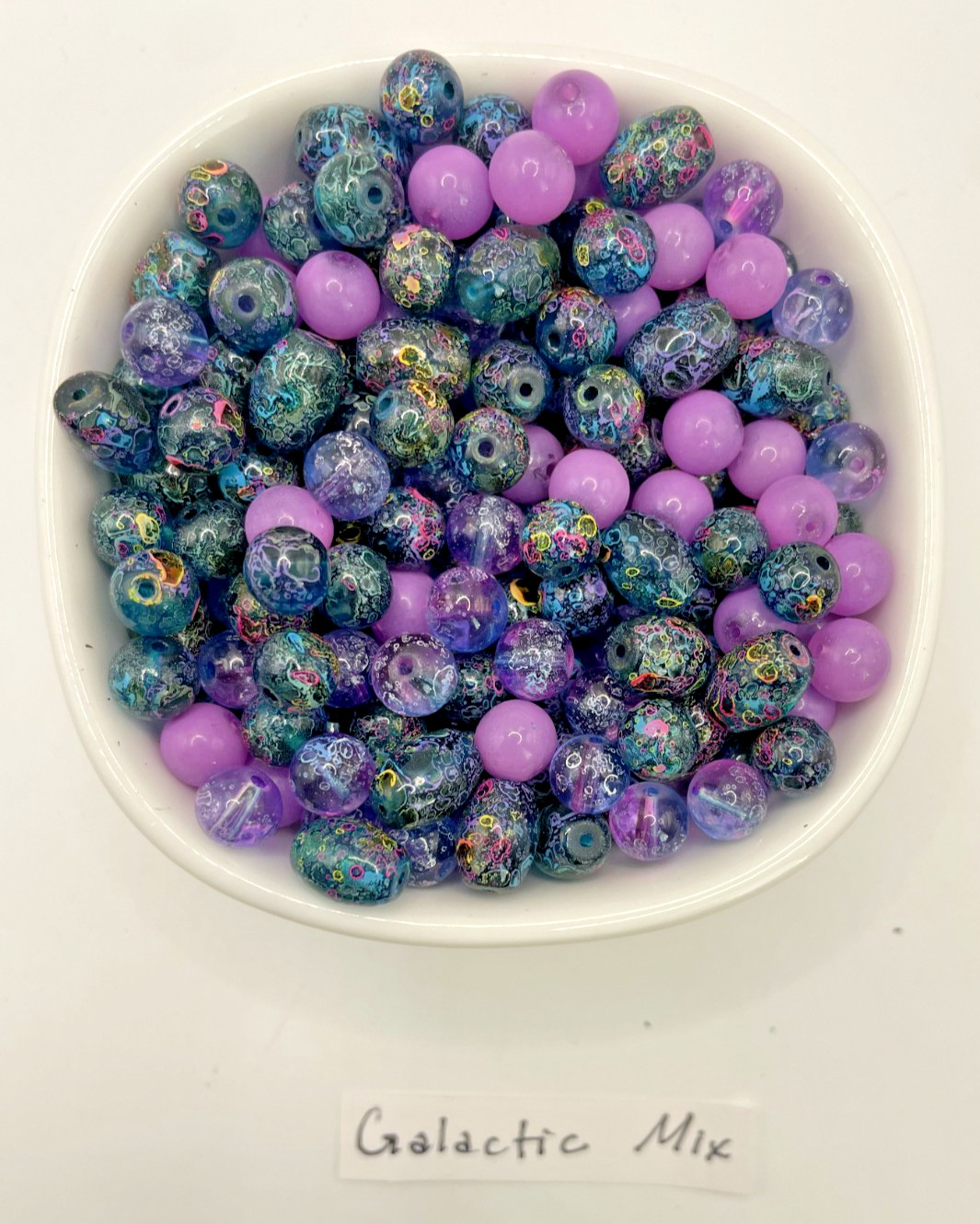 Glass Bead “Galactic” Mix Rounds Barrels Jewelry Making Bracelet 120 beads/4oz