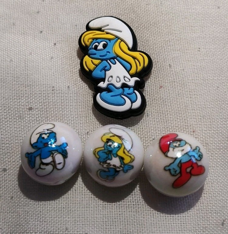 Smurf Beads & Smufette Focal Bead Set Includes Total Of 3 Balls & 1 Focal Bead