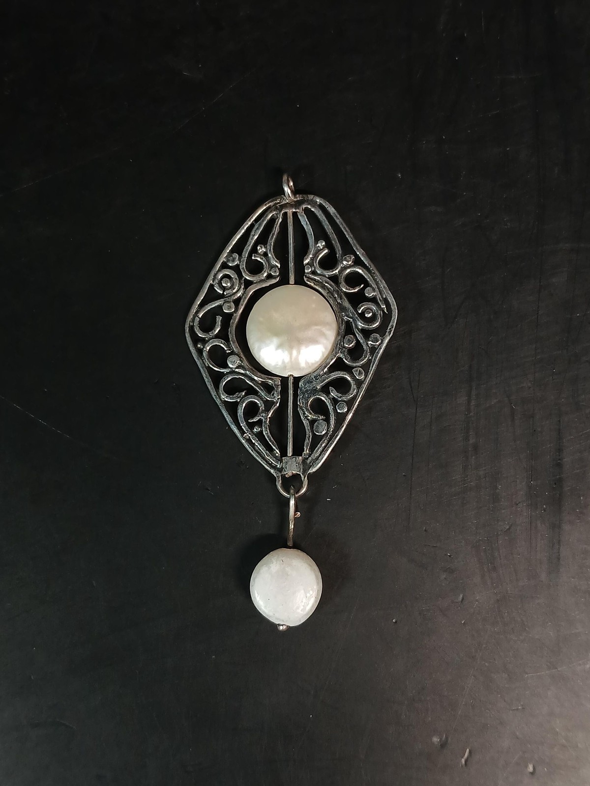 Sterling Silver 925 YAM Israel Mother of Pearl Pendant ~2″