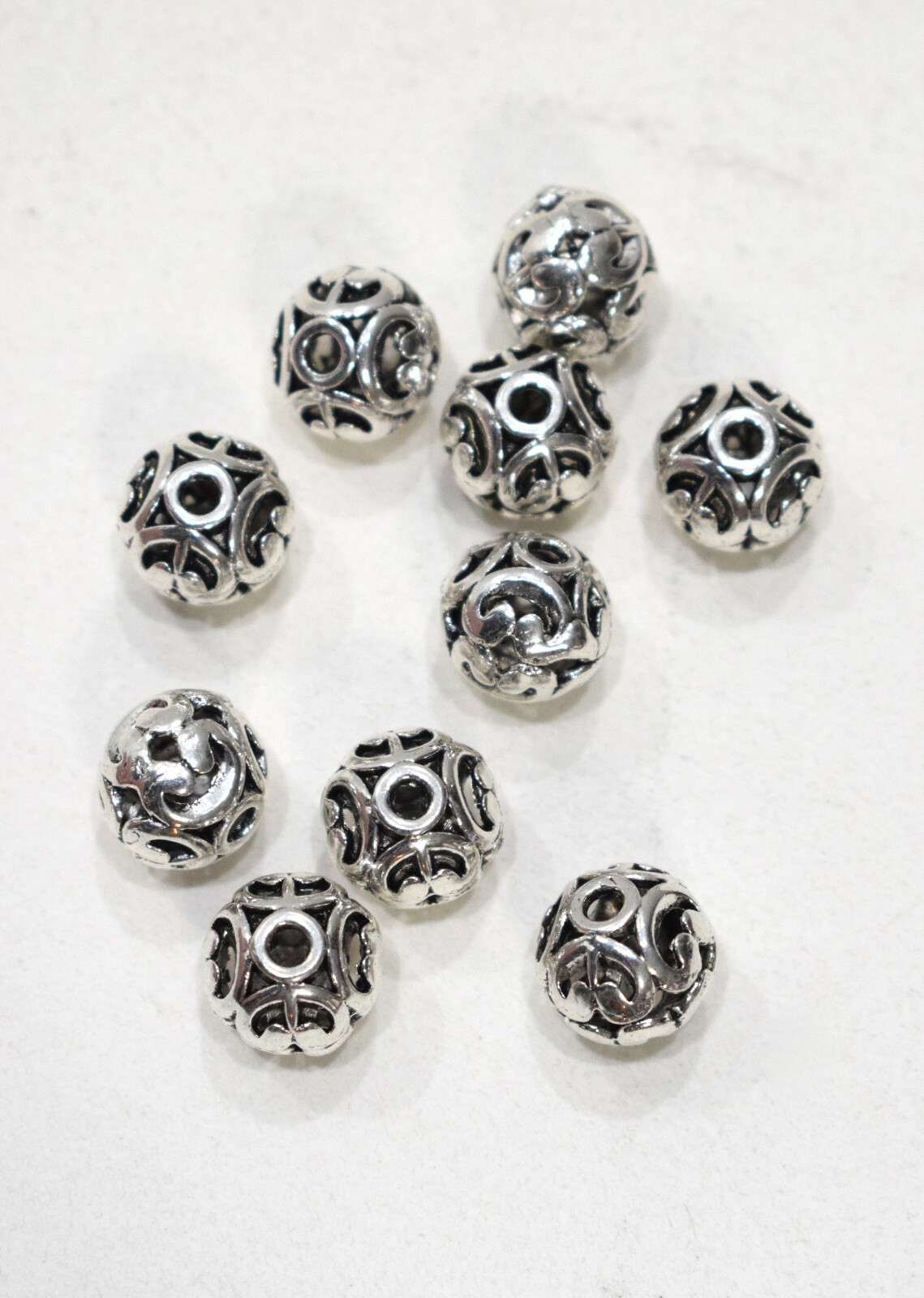Beads Chinese Silver Round Cutout Beads 13-14mm