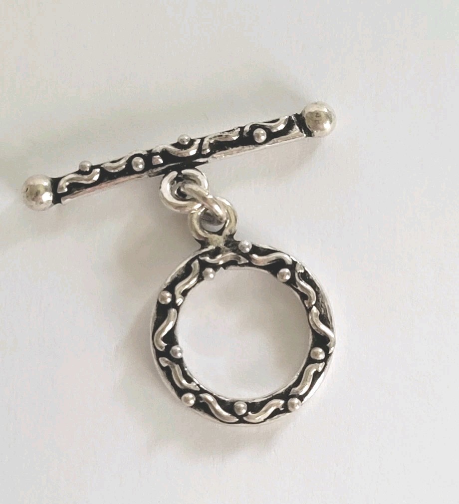 Bali Sterling Silver Toggle Clasp For Bracelet .925 Sterling Silver 16mm Round