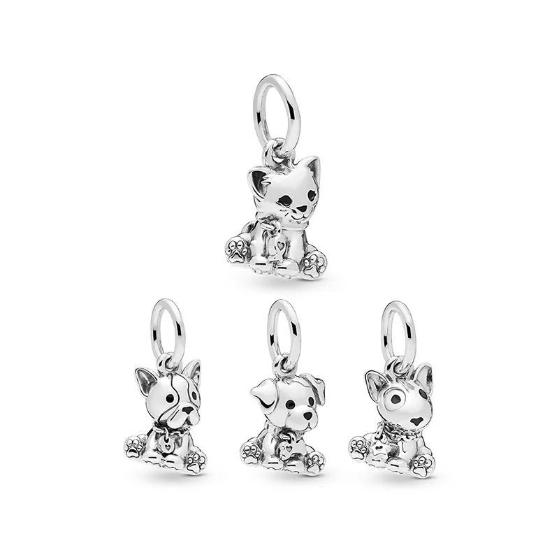 Puppy Cat Dangle Charm-925 Sterling Silver Charms Fit Bracelet Bangle DIY Jewelr