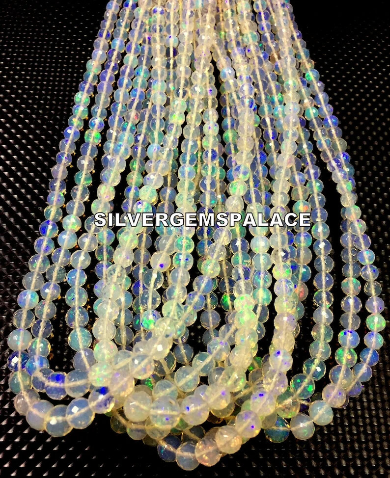Flashy Opal Natural Ethiopian Opal Faceted Round Ball Beads Fire Gemstone Beads.
