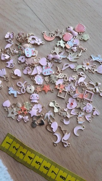 50PCS Girl Pink Drip Oil Charms Mixed Animal Heart Flower Moon DIY Jewelry