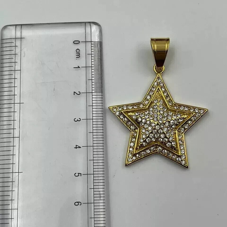 2 Ct Round Cut Simulated Diamond Star Pendant 14K Yellow Gold Finish With Chain