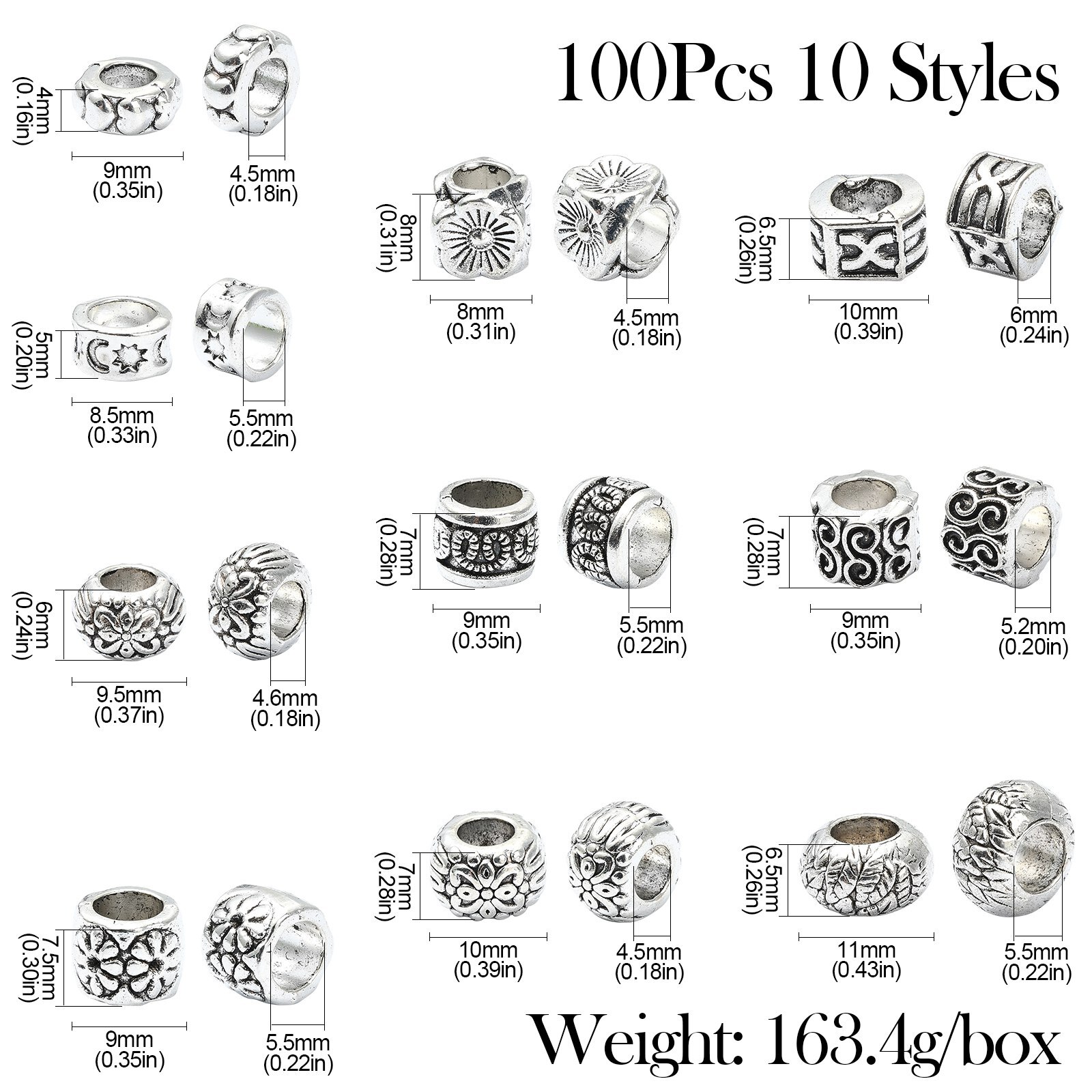 100Pcs Silver Large Hole Beads Rondelle Spacer Bead for DIY Jewelry Making Charm