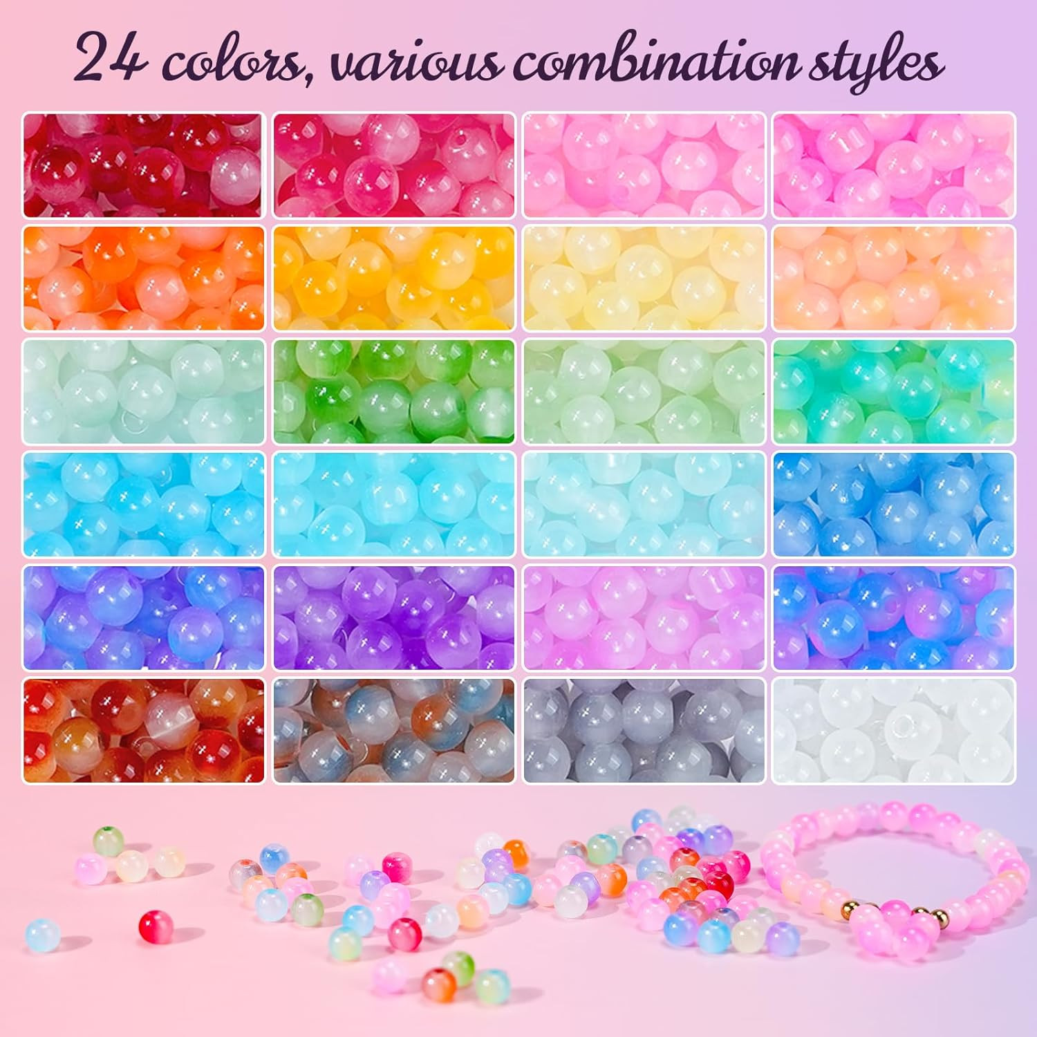 Glass Beads for Bracelets 1400Pcs Bracelet Making Kit 6Mm Glass Bead for Jewelry