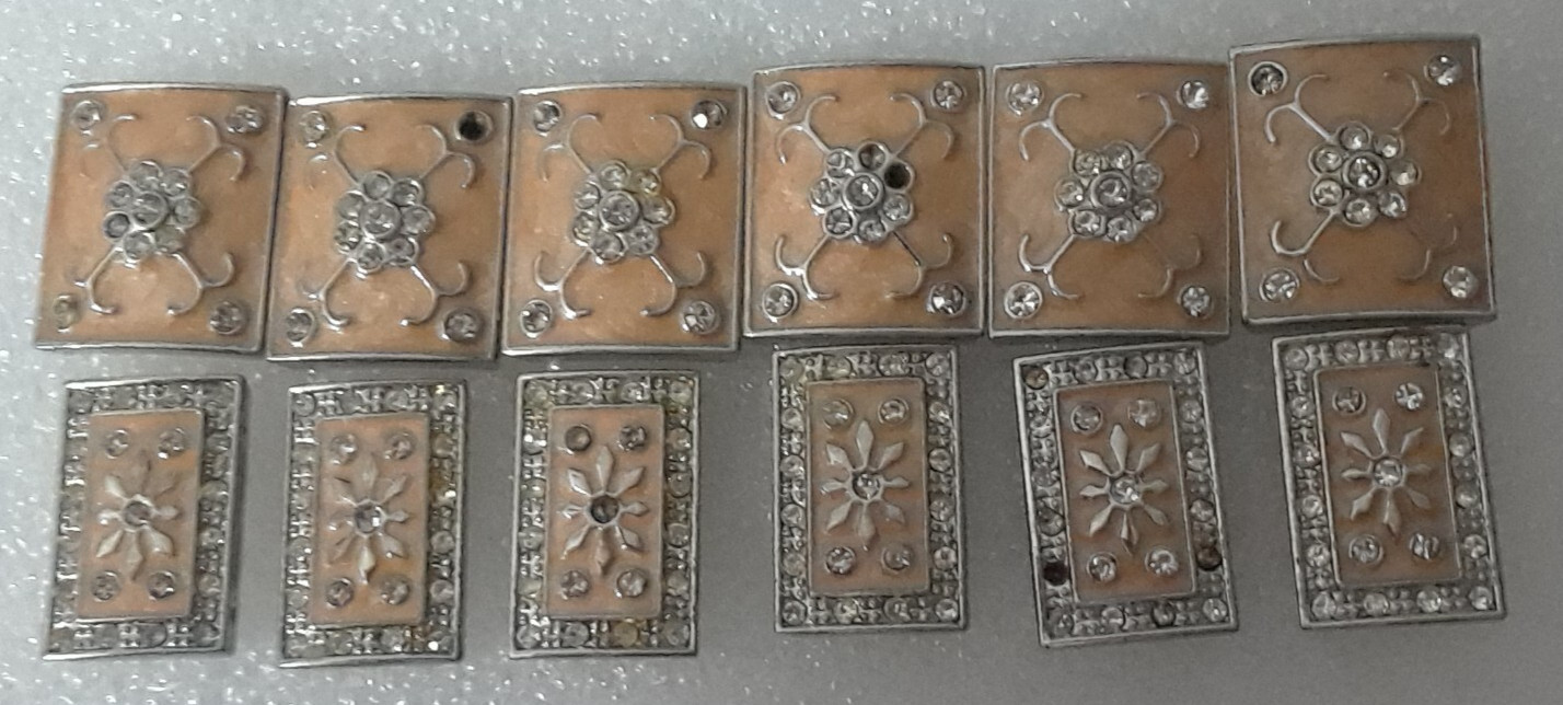 Lot of 12 Silver Tone Pink Enamel Rhinestone Charms Jewelry Crafts as Shown