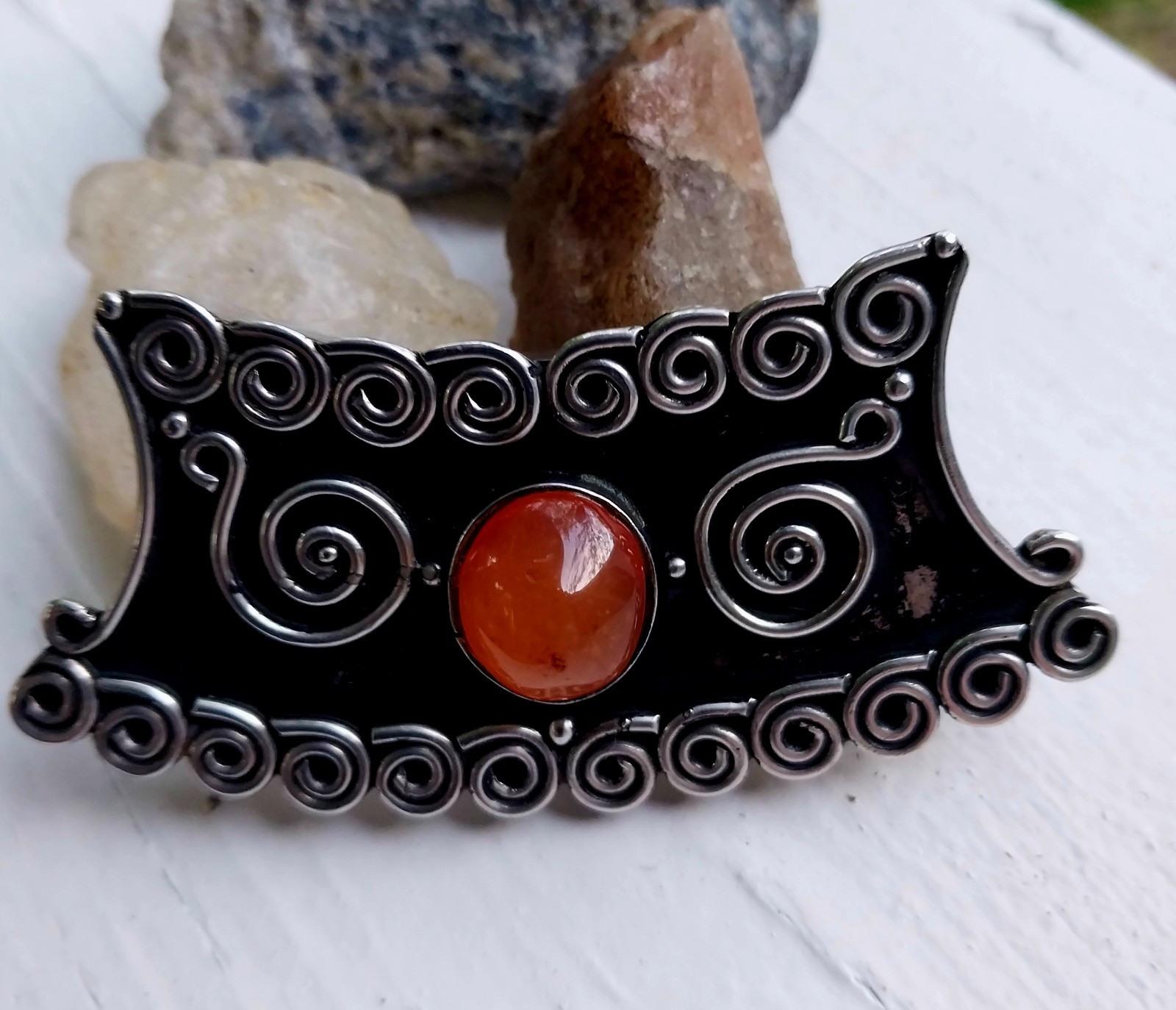 Sri Lanka 925 Antique Carnelian 3 Hole Pendant + Carnelian Loose Pebbles