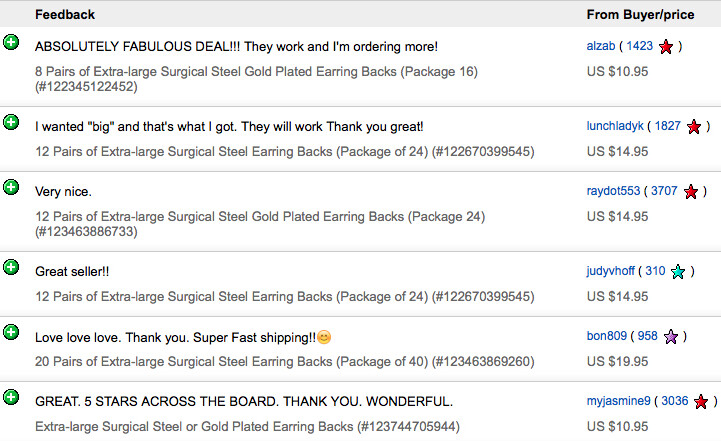 12 Pairs of Hypo-Allergy Extra-large Surgical Steel Earring Backs (24 total).