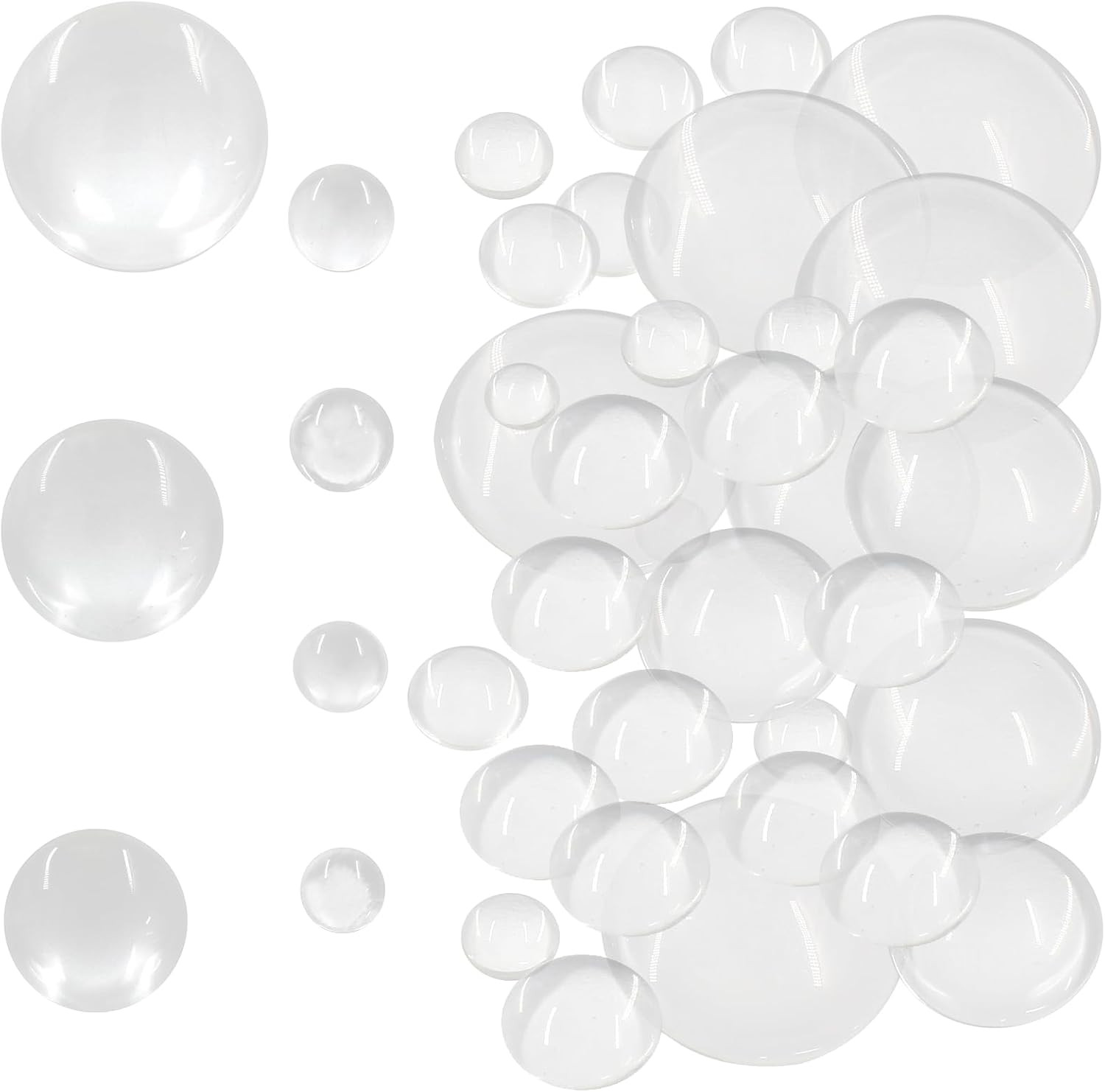 100PCS Glass Cabochons Dome Tiles Set, 5 Sizes Clear round Flat Back for DIY Cra