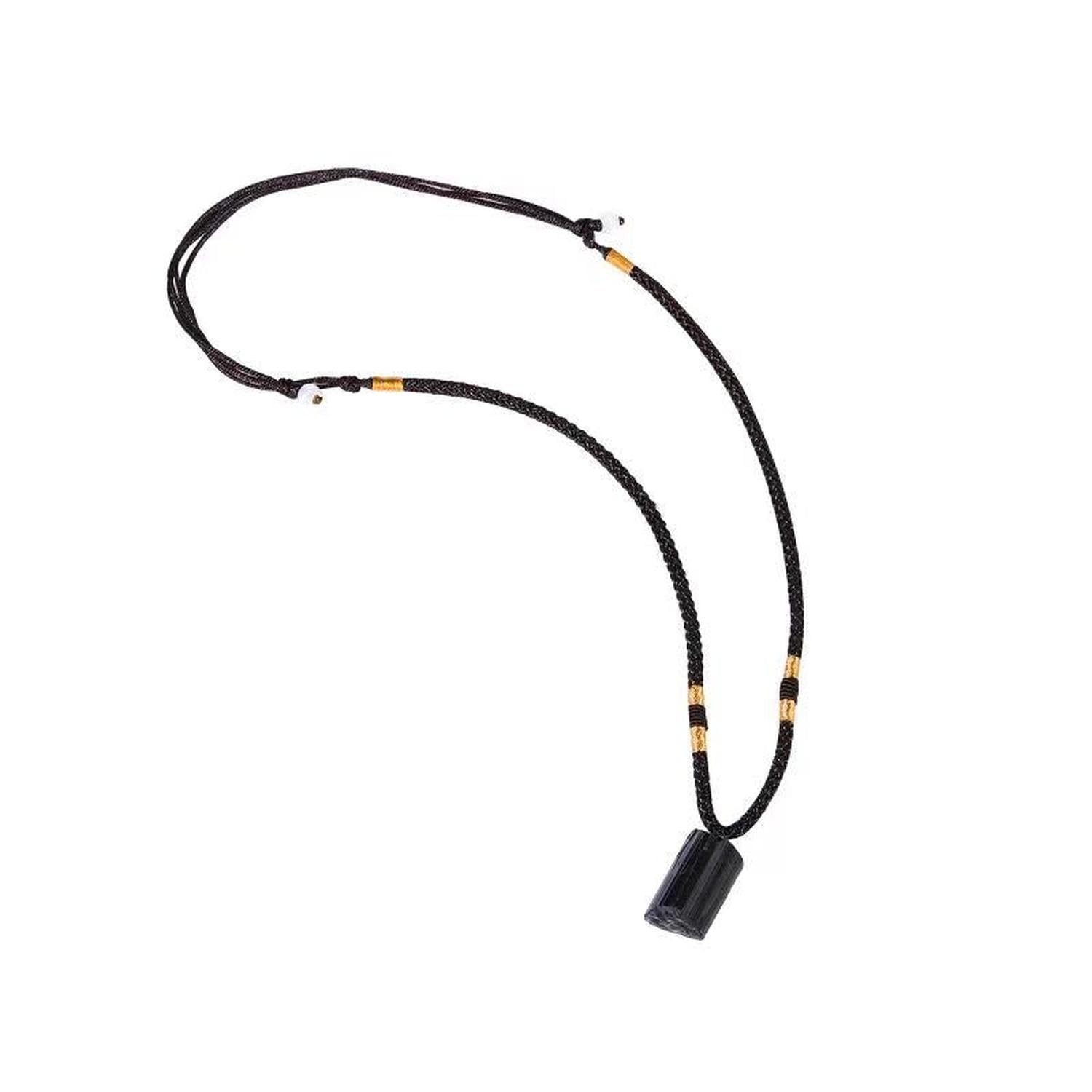 Black Tourmaline Necklace Crystal Pillar Pendant Obsidian，Original Natural Stone