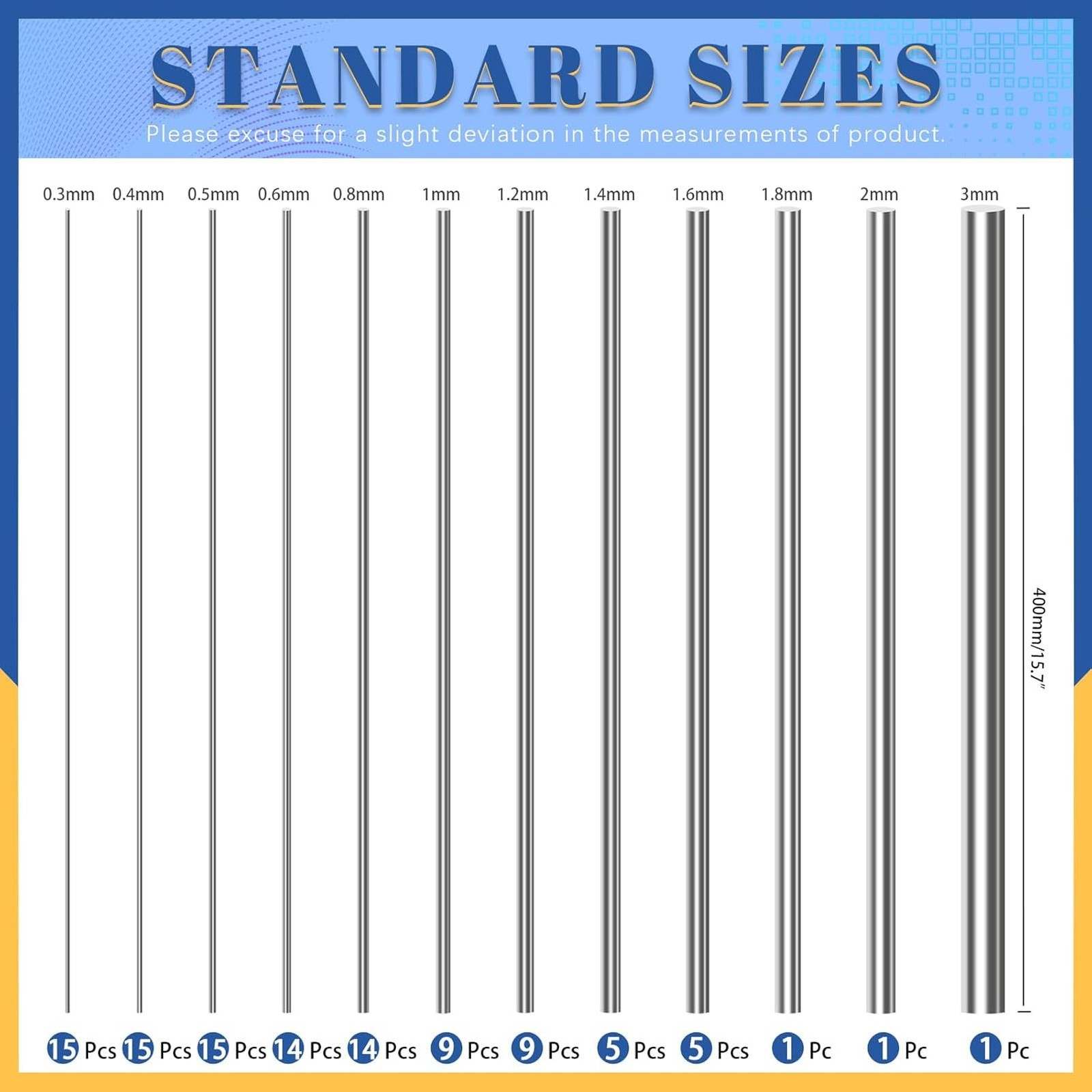 Stainless Steel Spring Wire Assortment Kit 0.3mm 3mm Diameter 400mm Length for