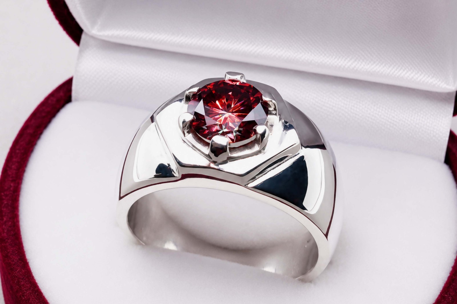 2 Carat Diamond Cut Red Fire Moissanite Sterling Silver 925 Handmade Star Ring