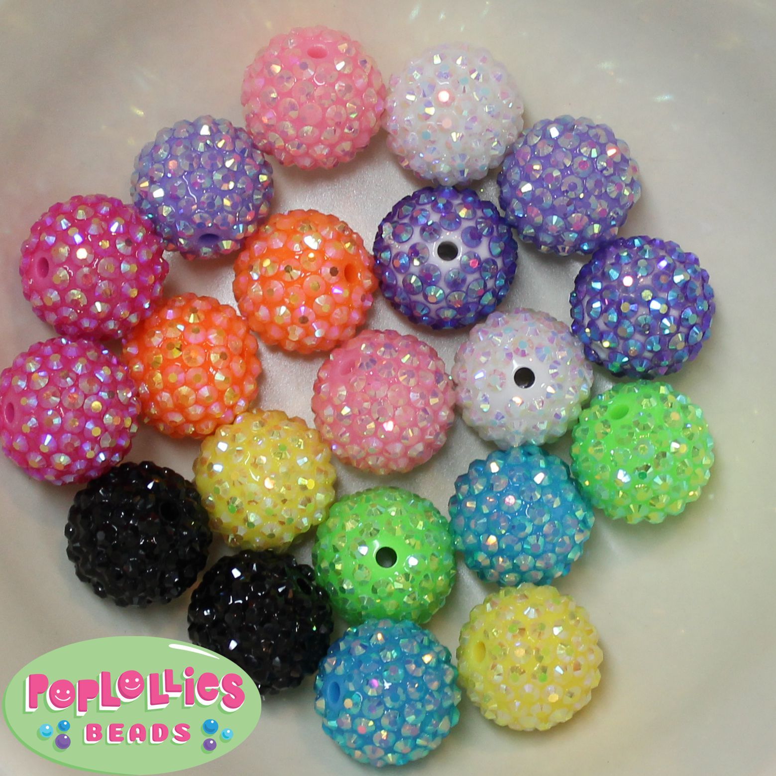 10 Color 20mm Rhinestone Resin Chunky Bubblegum Beads 20pc RAINBOW MIX