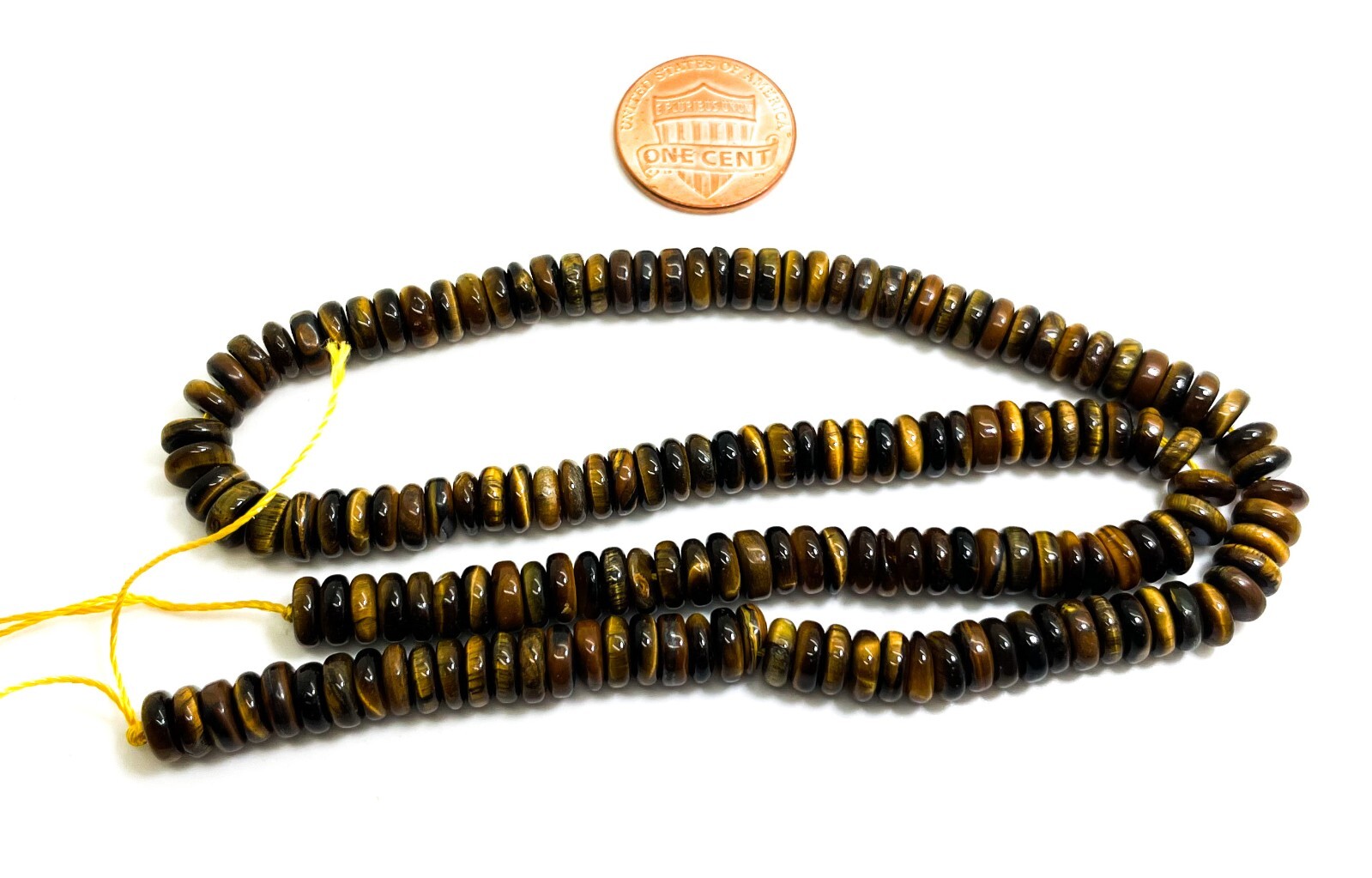 Natural Tiger’s Eye Smooth Polished Rondelle Round Flat Gemstone Beads – RD34