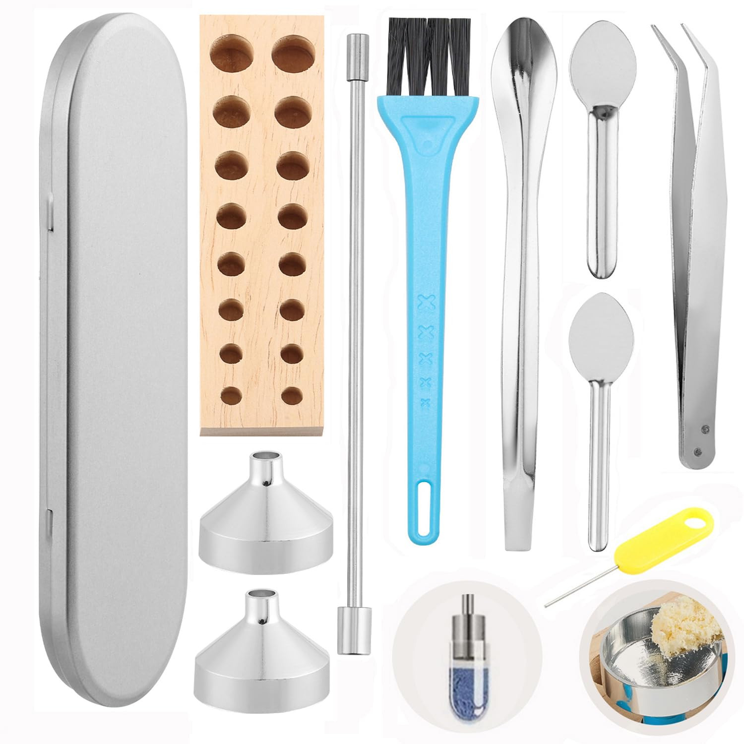 11 Pcs Filling Tools – Lab Short Stem Funnels, Making Holder, Tweezers&Tiny Spoo