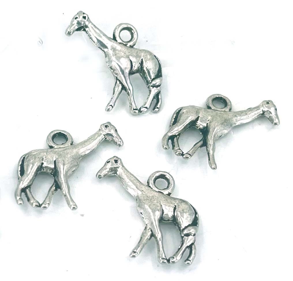 10 Giraffe Charms Zoo Animal Pendant 3D Double Sided Antique Silver 15x20mm