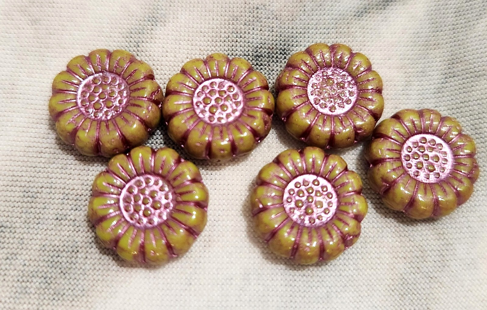 Six 13mm Daisy Flower Czech Glass Beads