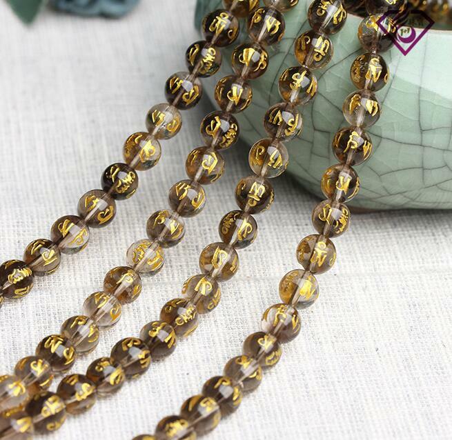 8-12mm Tibetan Gray Crystal Carve Mantra Om Mani Padme Hum Loose beads 15″
