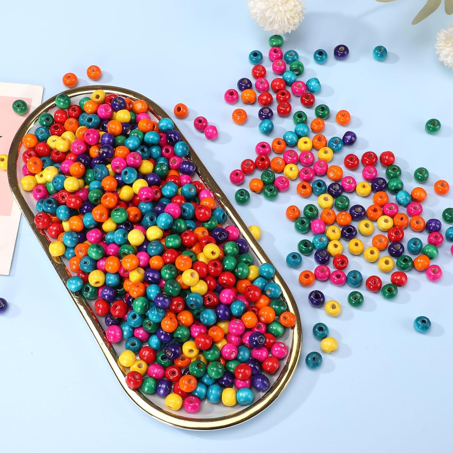 1050Pcs Colored Wooden Beads, Large Hole round Natural Wood Beads Bulk for Je…