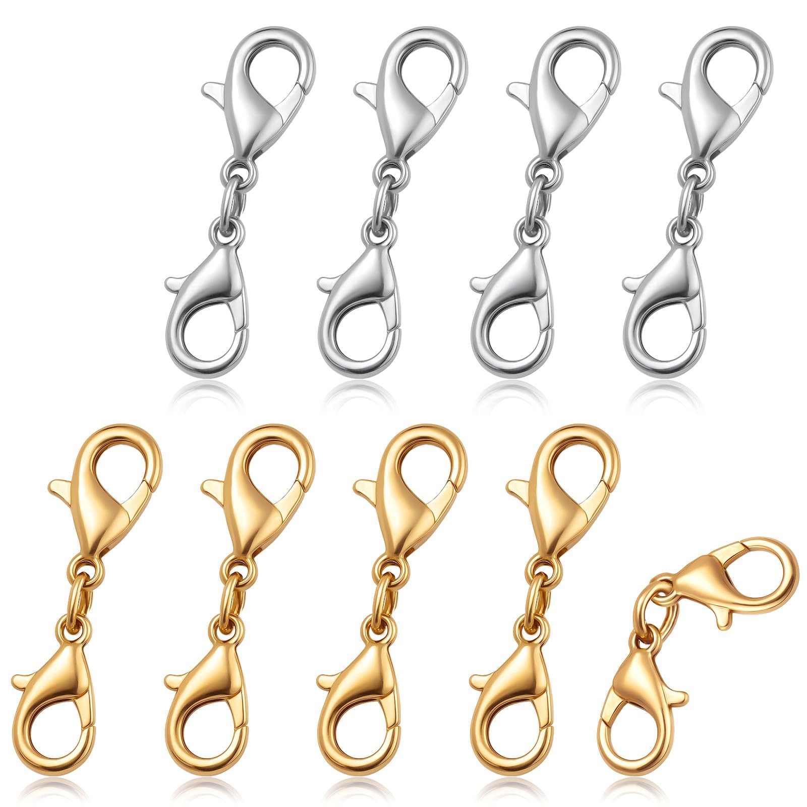 8 PCS Double Lobster Clasp, Necklace Clasp Replacement, Gold, Silver
