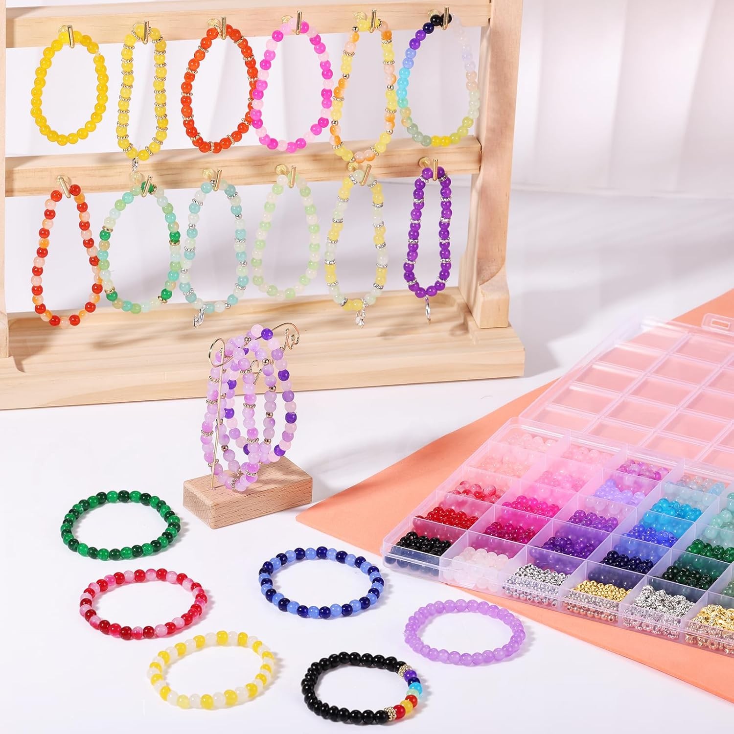 1368PCS Glass Beads 34 Colors Jewelry Making Bracelet DIY Kit