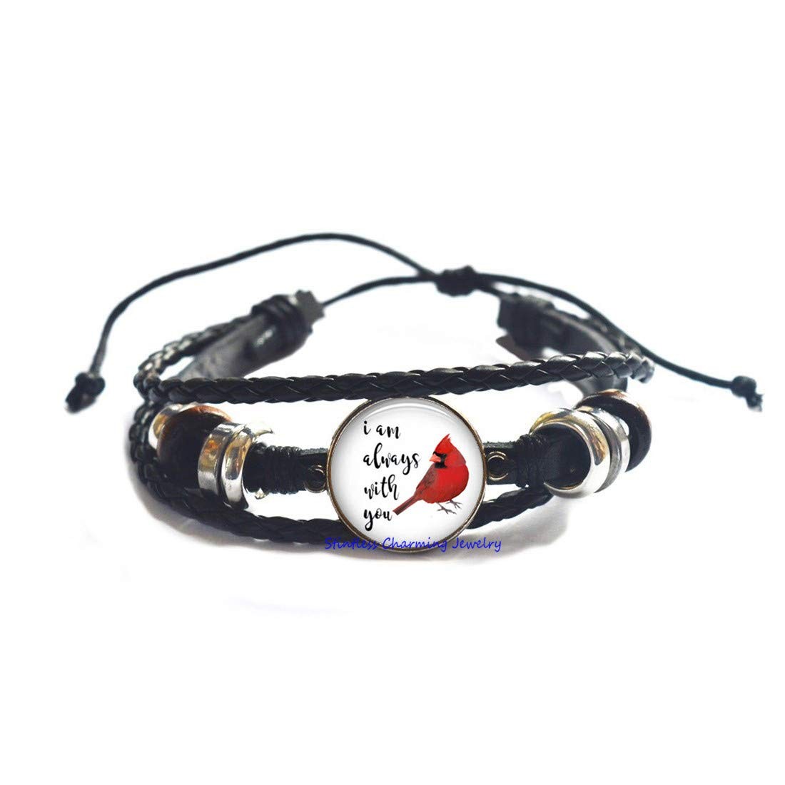 Cardinal Bangle – Red Modern Bangle with Beaded Chain – Sympathy Gift – I Am Alw