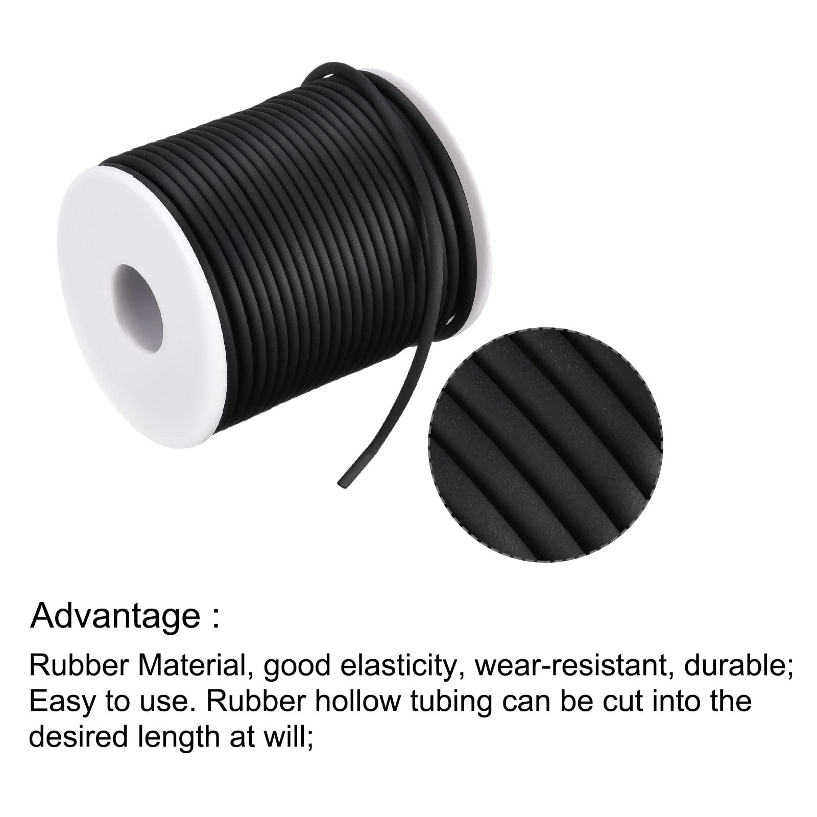 Rubber Cord 27 Yards 1/8 Dia Matte Black Solid Tubing for DIY Craft Making