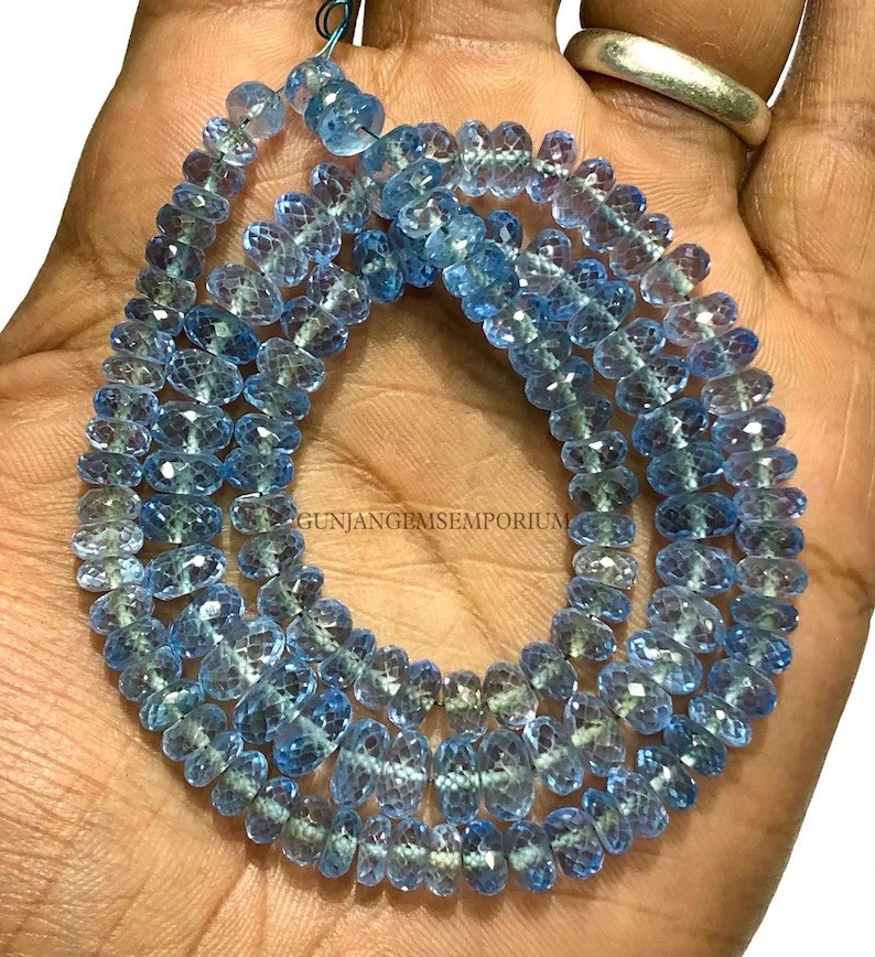 Blue Aquamarine Faceted Rondelle Beads 6-8MM Blue Aquamarine Gemstone Necklace