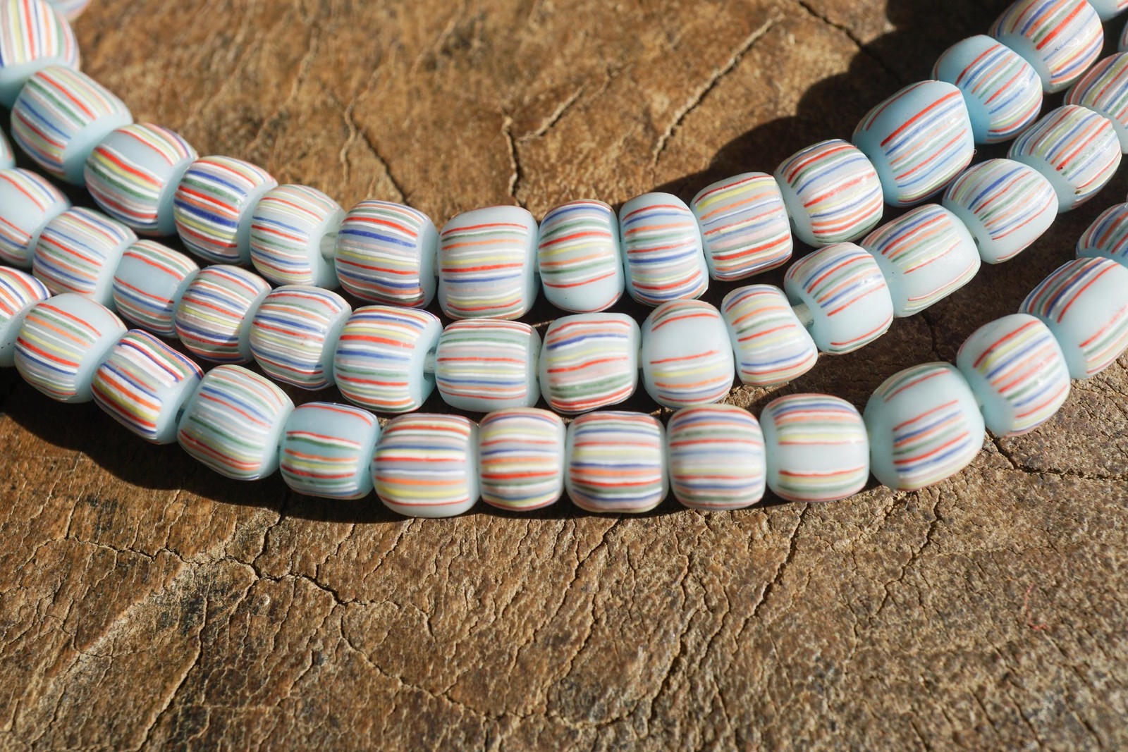 Blue with Stripes Java Glass Beads (4-6mm) Artisan Made (2809A278) Indonesian