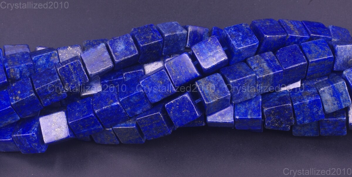 Natural Lapis Lazuli Gemstone Square Cube Spacer Beads 4mm 6mm 8mm 10mm 15.5″