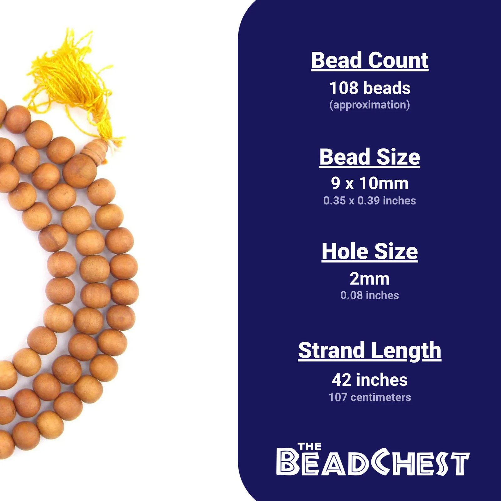 Natural Sandalwood Mala Beads 10mm Nepal Brown Round Wood Large Hole