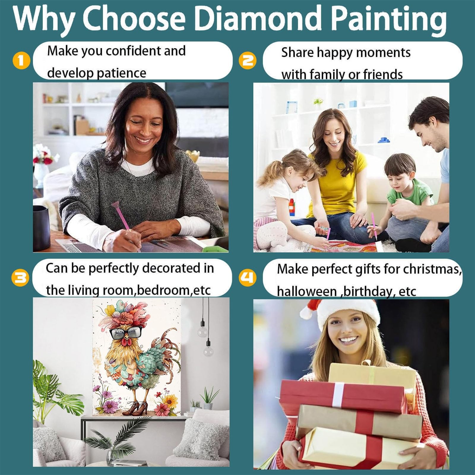 Chicken Diamond Art Kit – 5D Diamond Painting for Adults Chick, Animal Adult G,,