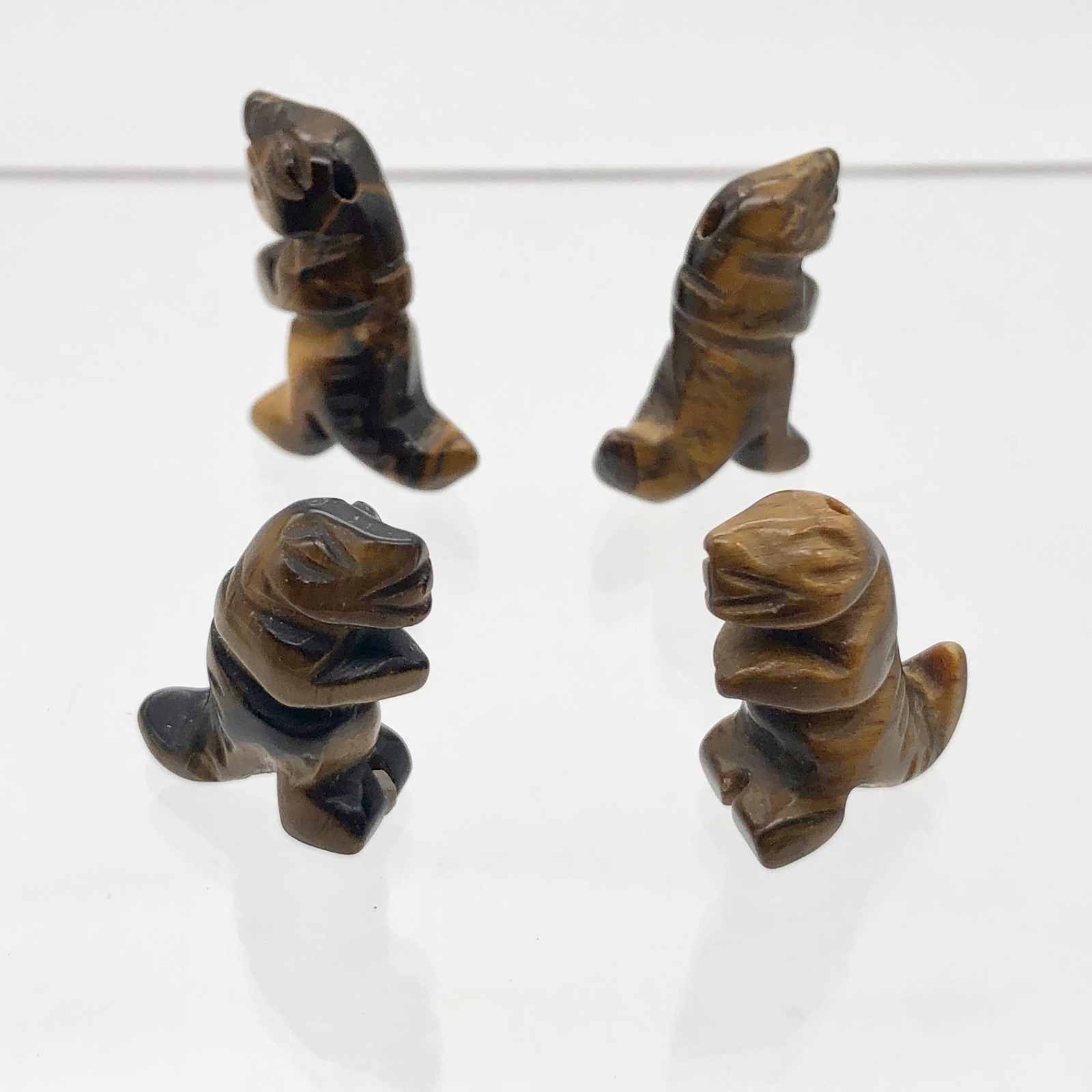 2 Tiger’s Eye Tyrannosaurus Rex Animal Beads | 21x18x7.5mm | Golden