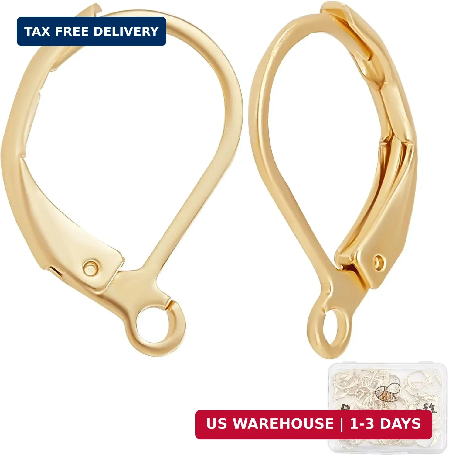 Beebeecraft 50Pcs/Box Leverback Earring Findings 24K Gold Plated Stainless Steel