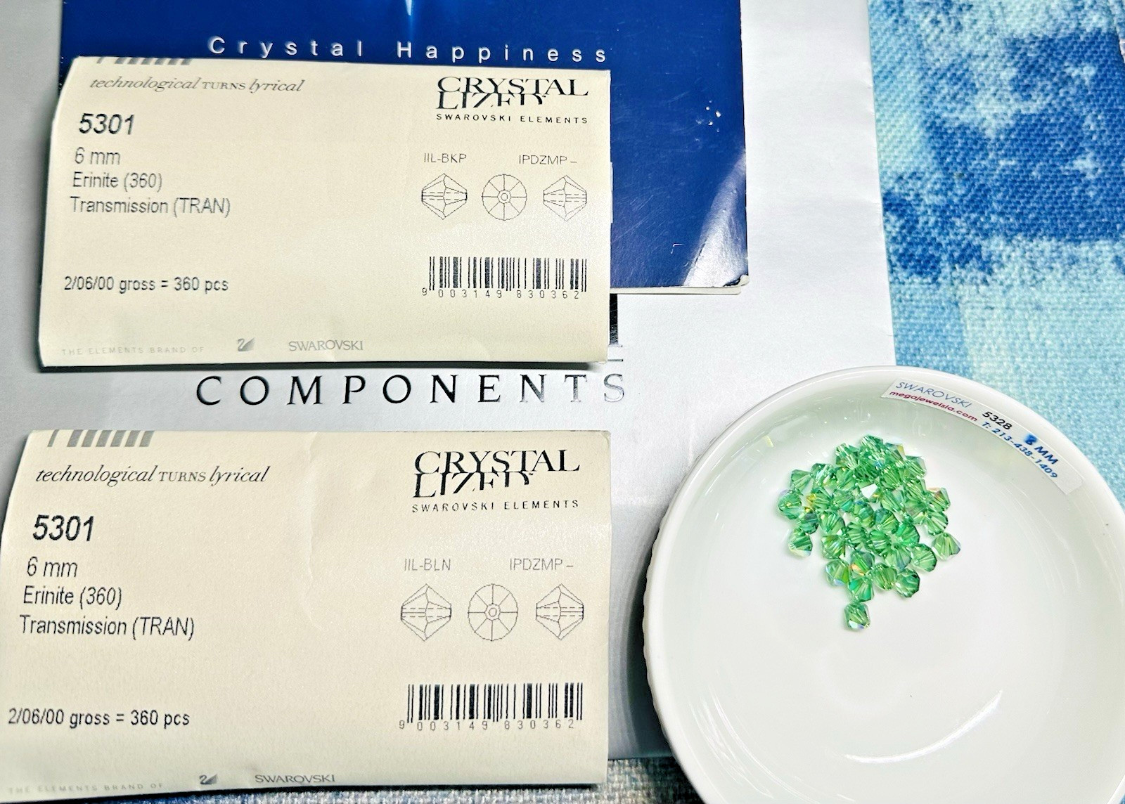 Swarovski 5328 6mm ERINITE TRANSMISSION Seal Pack 360pcs Austrian BiconeCrystals
