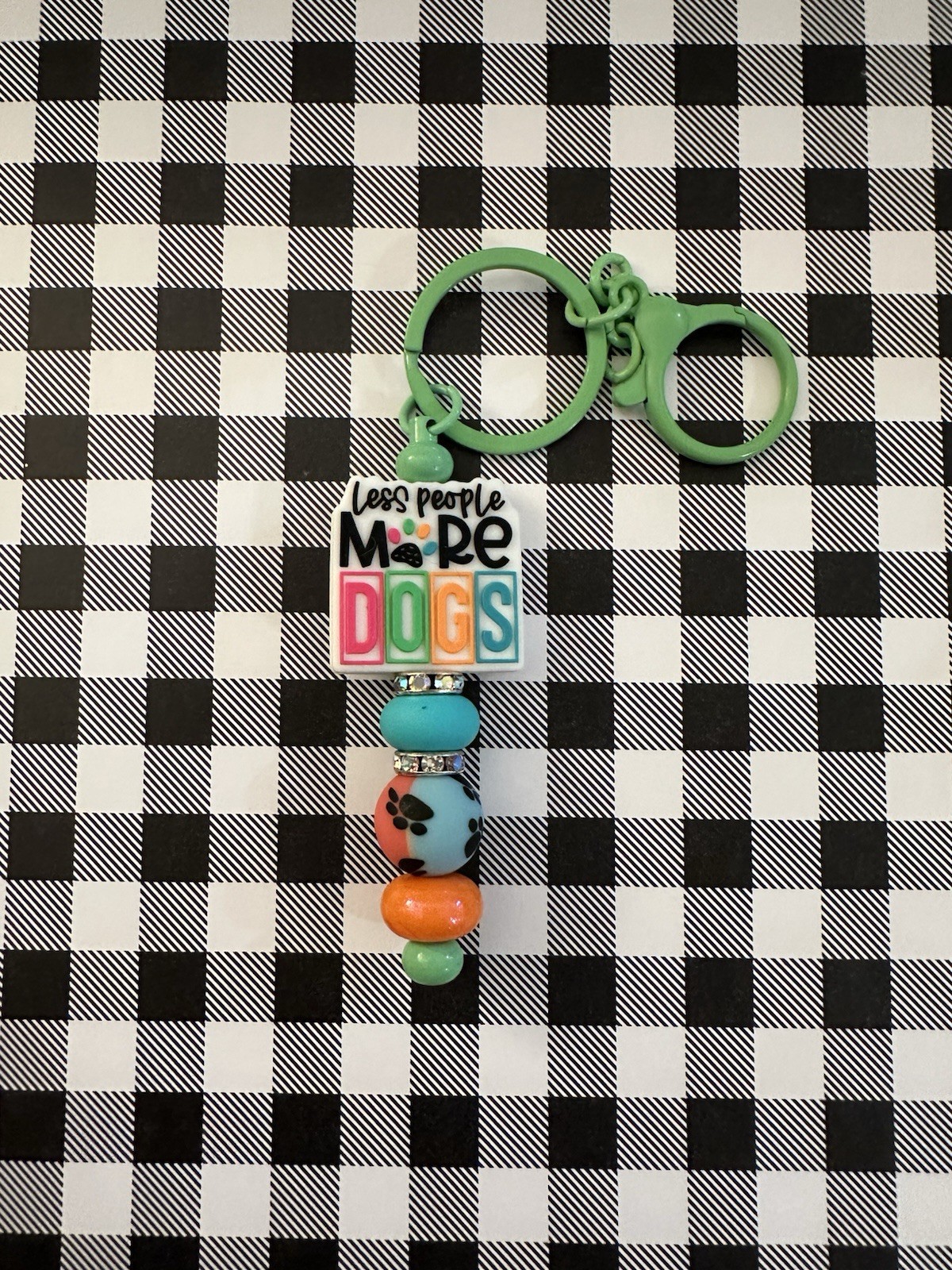Less People More Dogs Green Keychain Handmade Quality Beads Collect Them