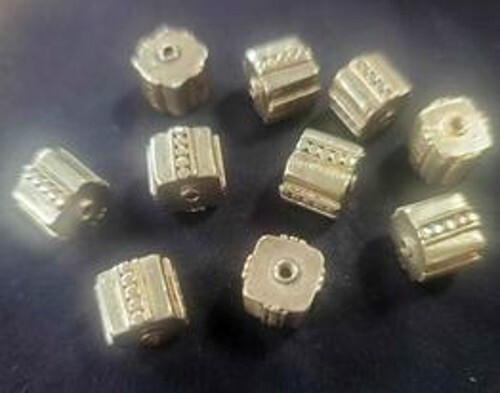 Set of 2 Sterling Bali Beads – cubes 9mm x 10mm – FREE SHIPPING