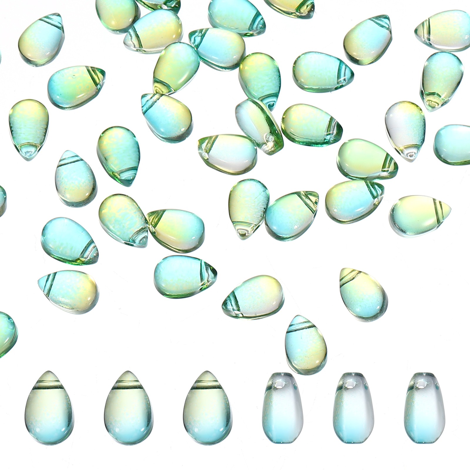 Teardrop Czech Glass Beads, 50 Pcs Bohemia Beads, Clear Green, 6x9mm