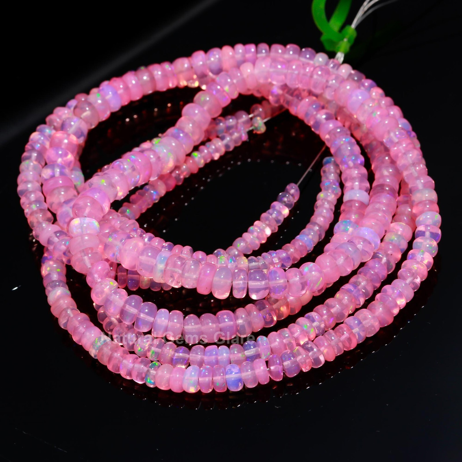 Pink Ethiopian Opal Smooth Rondelle Beads Fire Pink Opal Rondelle Beads