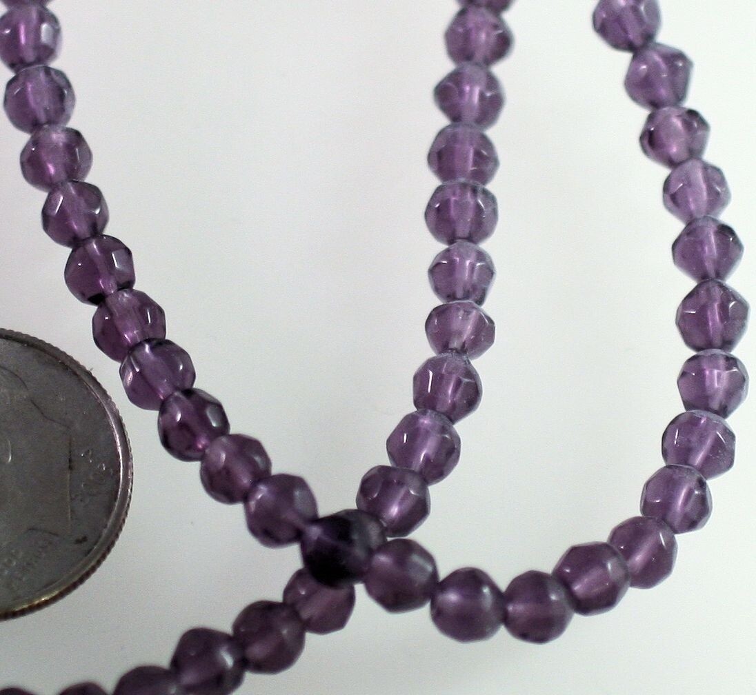 Tanzanite Purple Faceted 4mm Round Glass Beads with 0.8-1mm Hole 1 Std(100-105)*