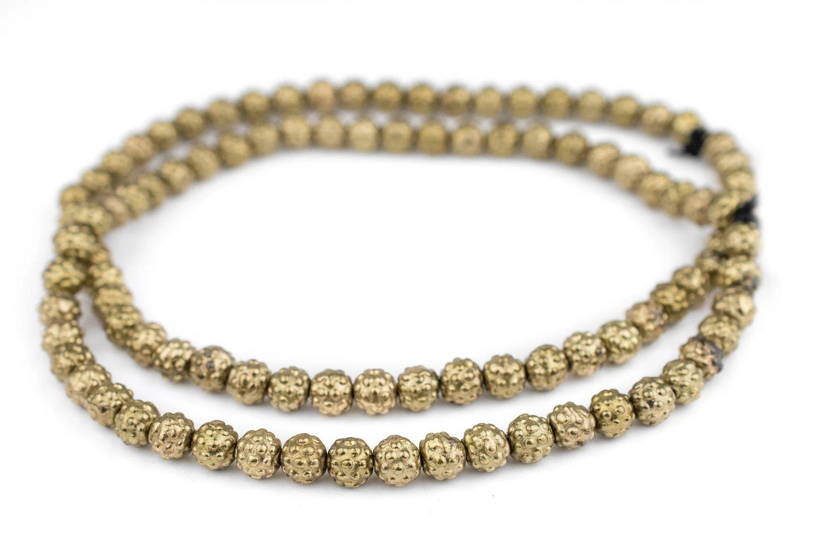 Brass Yoruba-Style Beads 9mm Nigeria African Round 16 Inch Strand Handmade