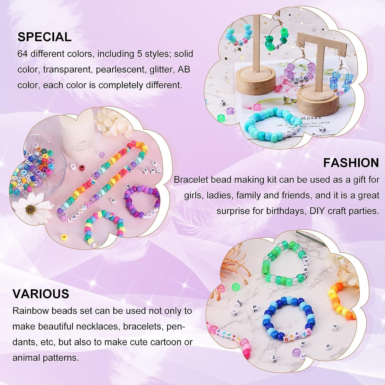 2350 Piezas, 64 Colores, Cuentas De Pony Para Kit De Fabricacion De Pulseras…